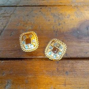 VTG Goldtone and Enamel Post Earrings Signed "KC"